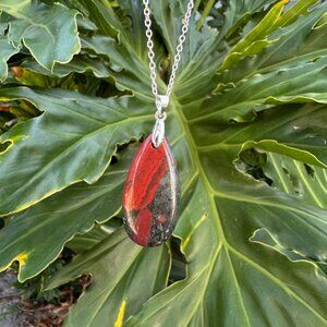 NEW African Bloodstone Teardrop Pendant Necklace